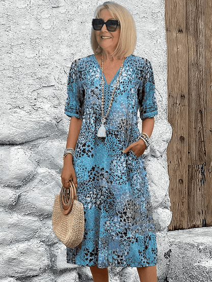 Elegant Ocean Breeze women's flowy maxi dress, great as a summer casual or beach vacation dress.