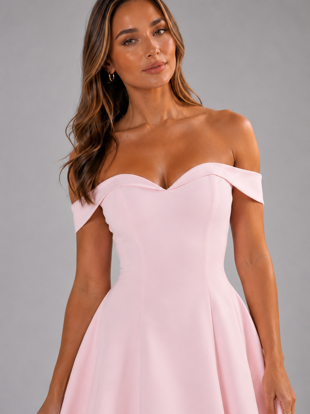 Stylish women's off-shoulder mini dress, sweetheart neckline, A-line shape for cocktail parties.