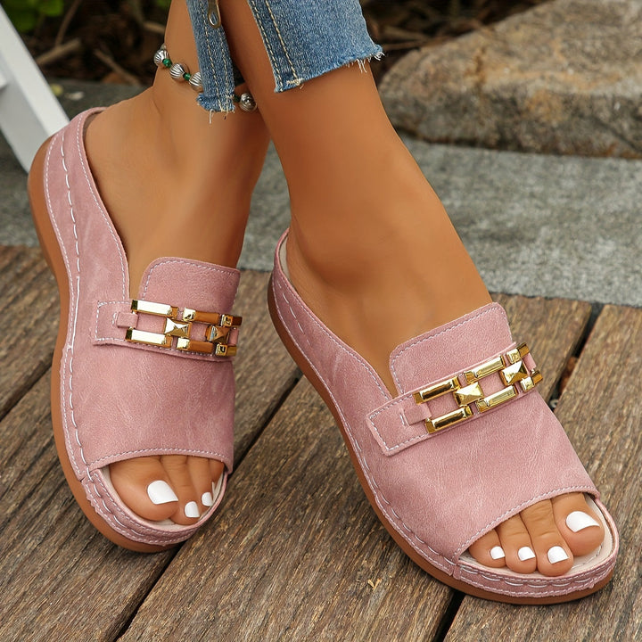 Women's Opal cushioned slide sandals with chic gold links.