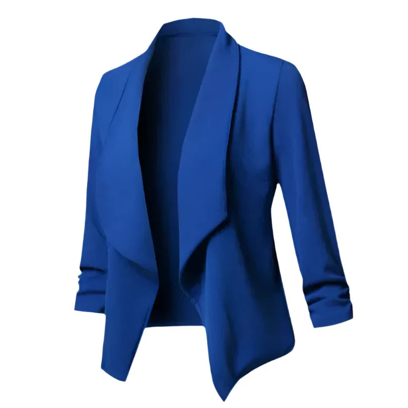 Comfortable women's open front knit blazer, wrinkle-resistant for smart business style and professional attire.