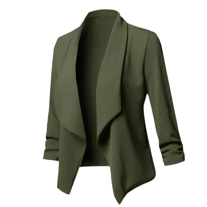 Stylish women's open front knit blazer, wrinkle-resistant for easy business casual and professional office wear.