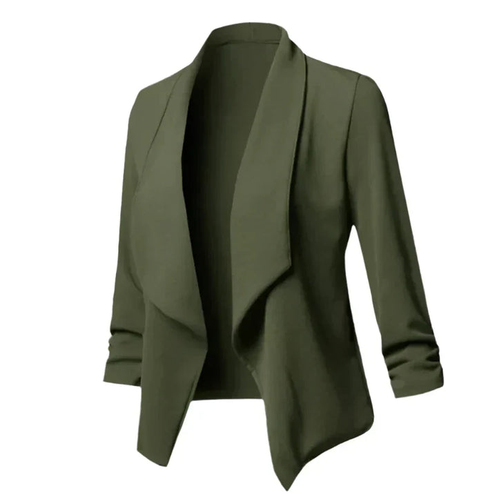 Stylish women's open front knit blazer, wrinkle-resistant for easy business casual and professional office wear.