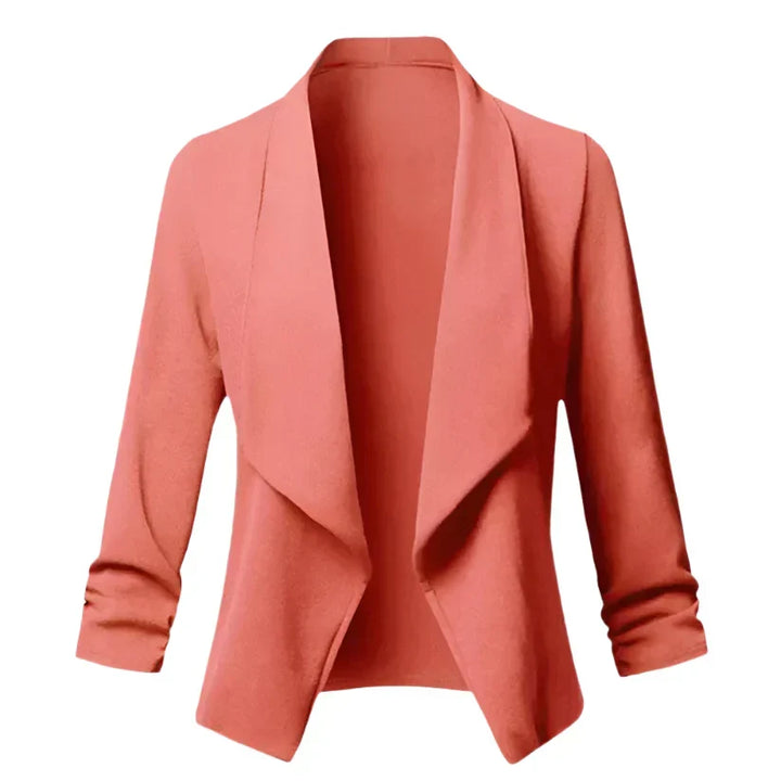 This women's open front knit blazer is wrinkle-resistant, comfortable for professional business & office looks.