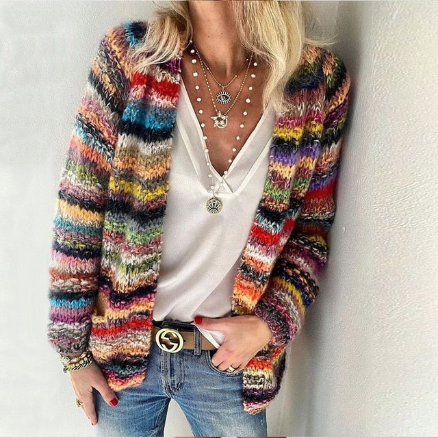 Women's open front relaxed fit long sleeve cardigan for casual wear & everyday comfort.