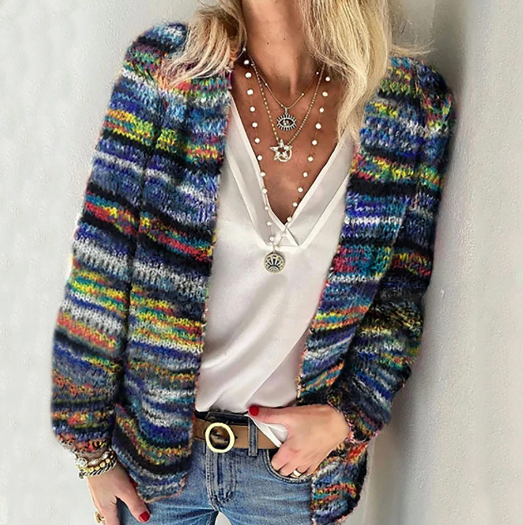 Stylish women's open front long sleeve cardigan, relaxed fit, perfect layering top for travel & casual fashion.
