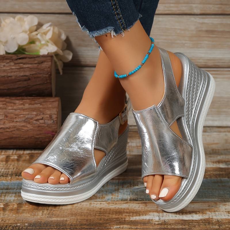 Women's open-toe platform wedge sandals, perfect for chic summer style & comfortable wear.