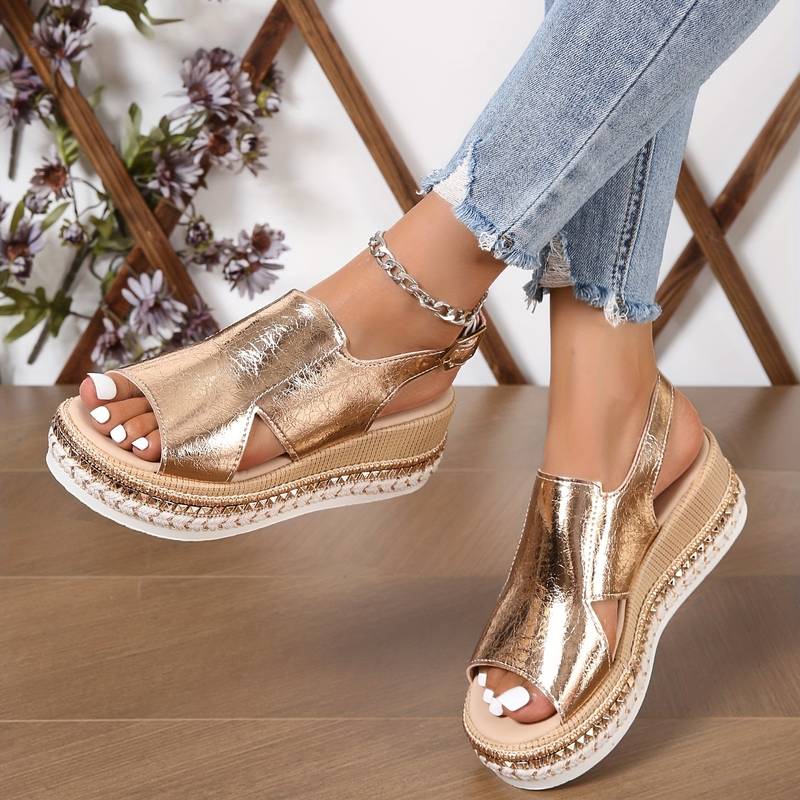 Chic open-toe platform wedge sandals for women, offering effortless style & comfort for your summer footwear collection.