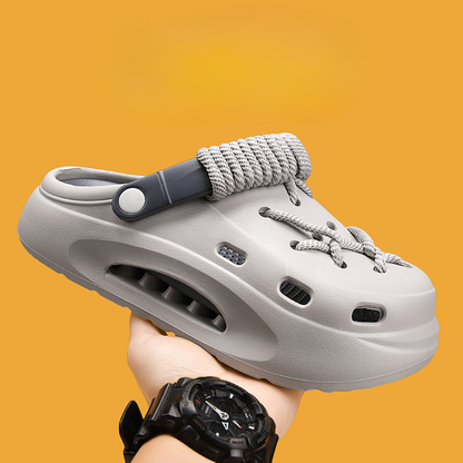 Women's Orbit Laced Clogs, front view of the Oatmeal color, emphasizing comfortable design.