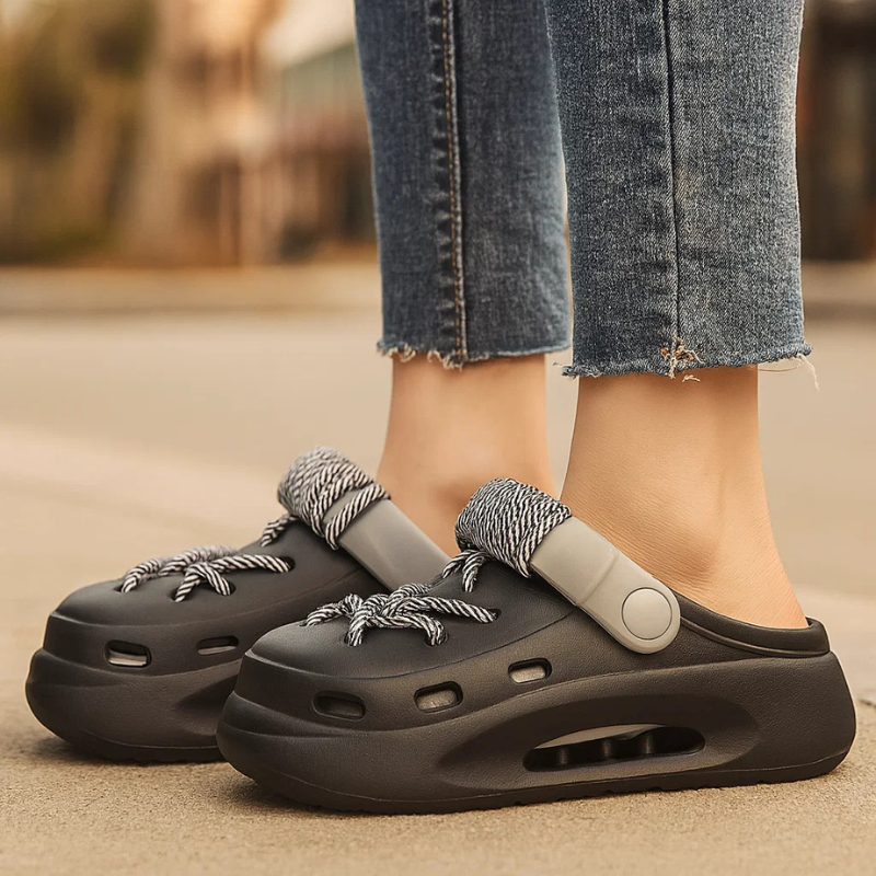Cream Orange Orbit Laced Clogs, a vibrant choice for women seeking comfortable & breathable slip-ons.