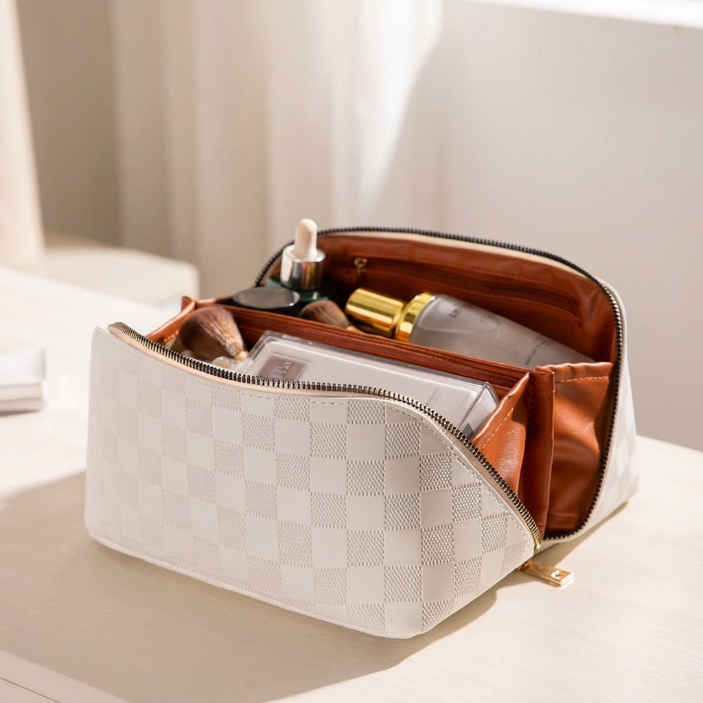 Black Luxepack cosmetic organizer, spill-resistant & portable for daily makeup and beauty essentials.