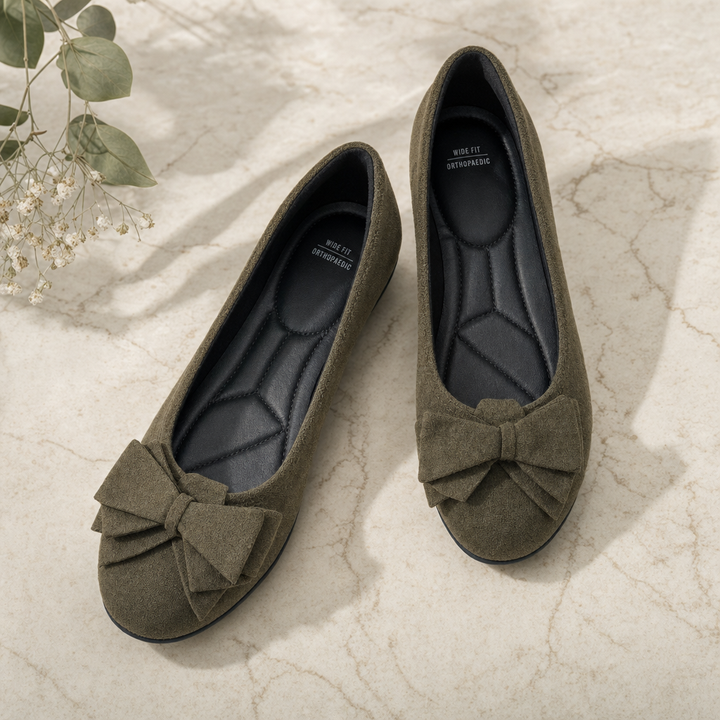 Comfortable ladies' wide fit ballet flats, perfect for work or smart casual wear, ergonomic design.