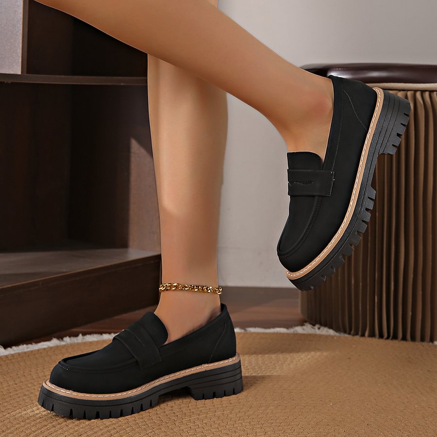 Front view of women's beige orthopaedic loafers, featuring a roomy wide toe box design.