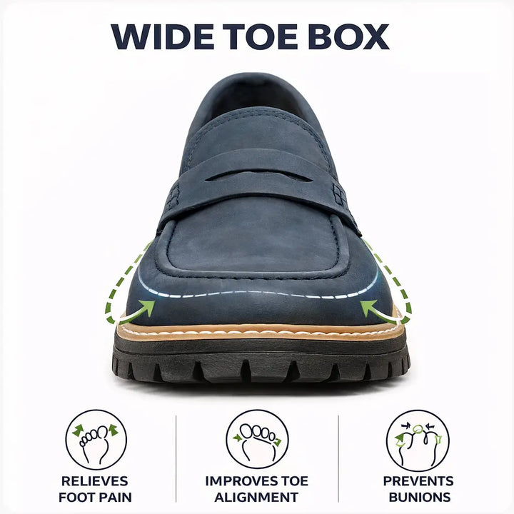 Cushioned women's comfort loafers, designed with a wide toe box & orthopaedic foot support.