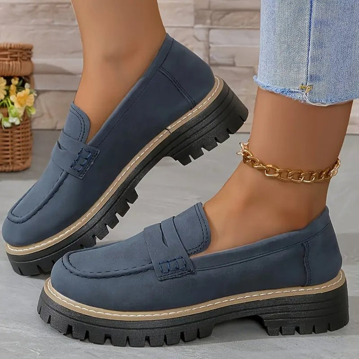 Side view of women's grey orthopaedic wide toe box loafers, perfect for all-day comfort.