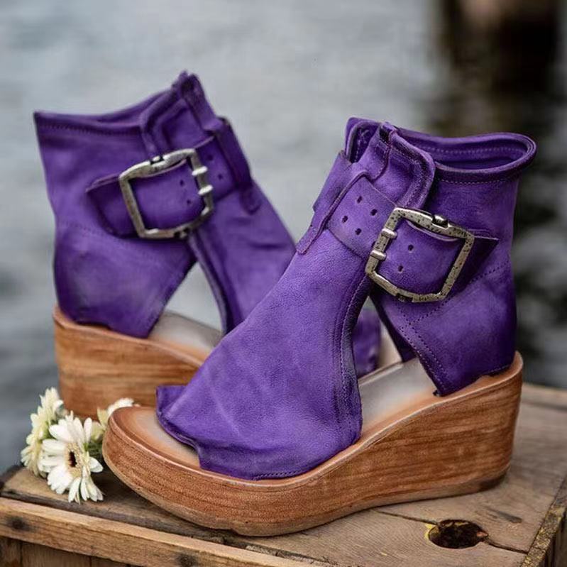 Women's orthopedic boho wedge sandals with buckle for summer comfort and style.