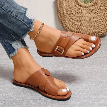 Comfortable women's orthopedic leather sandals for bunion correction, with foot & arch support.
