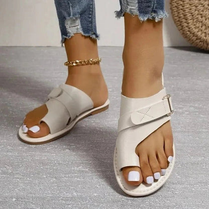 Orthopedic women's sandals designed for bunion correction, providing arch support & comfort.