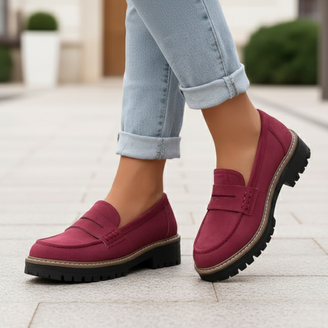 Stylish women's orthopedic chunky sole loafers, versatile slip-on design for ultimate comfort.