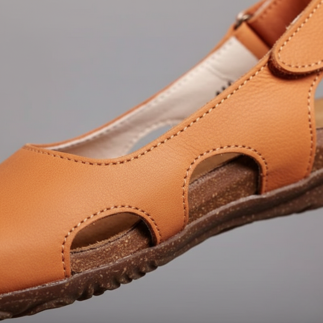 Comfortable women's closed-toe slingback sandals with arch support, ideal orthopedic footwear for summer.