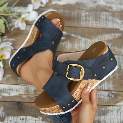 Women's orthopedic comfort slides with adjustable buckle, perfect for summer casual wear.