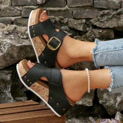 Comfortable women's slides featuring orthopedic support and stylish buckle detail. Great for summer.