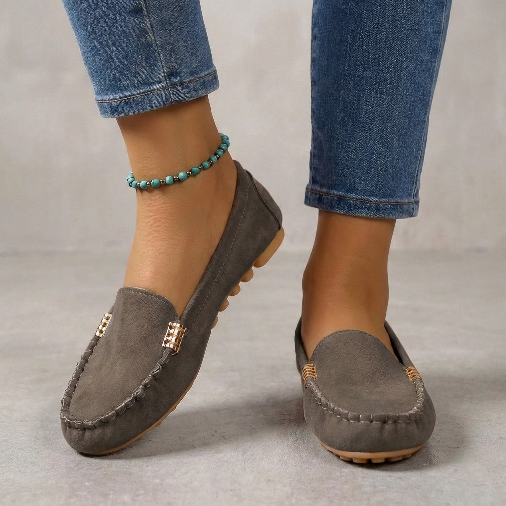 Comfortable orthopedic women's driving loafers. Easy slip-on moccasins for everyday wear & long drives.