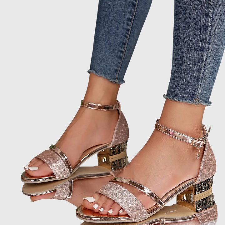 Comfortable women's heeled orthopedic sandals. Adjustable, supportive footwear designed for pain relief.