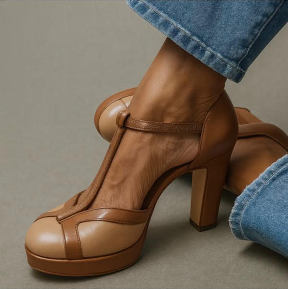Women's orthopedic heeled sandals with open-toe & adjustable ankle-strap. Arch support for comfortable all-day wear.