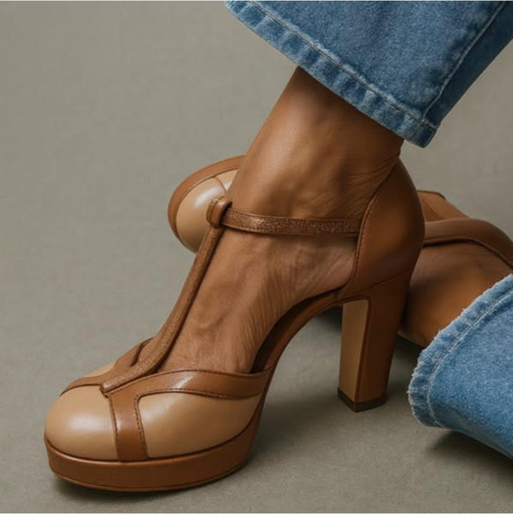 Women's orthopedic heeled sandals with open-toe & adjustable ankle-strap. Arch support for comfortable all-day wear.
