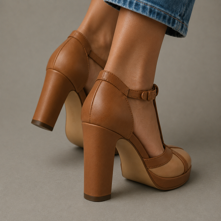 Stylish women's open-toe heeled sandals with orthopedic arch support & ankle-strap. Ideal for comfortable summer.