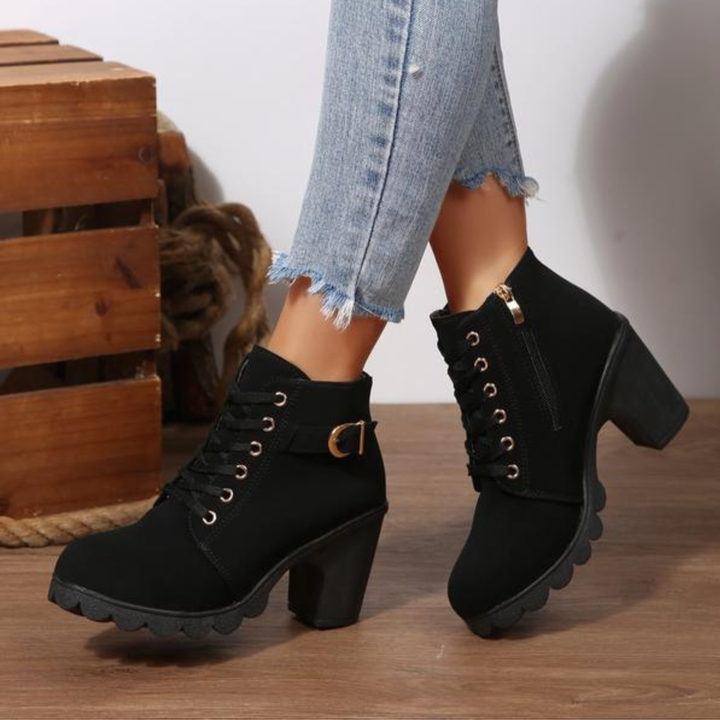 Women's orthopedic lace-up ankle boots with sturdy block heel & side zip. Comfortable for fall & winter.
