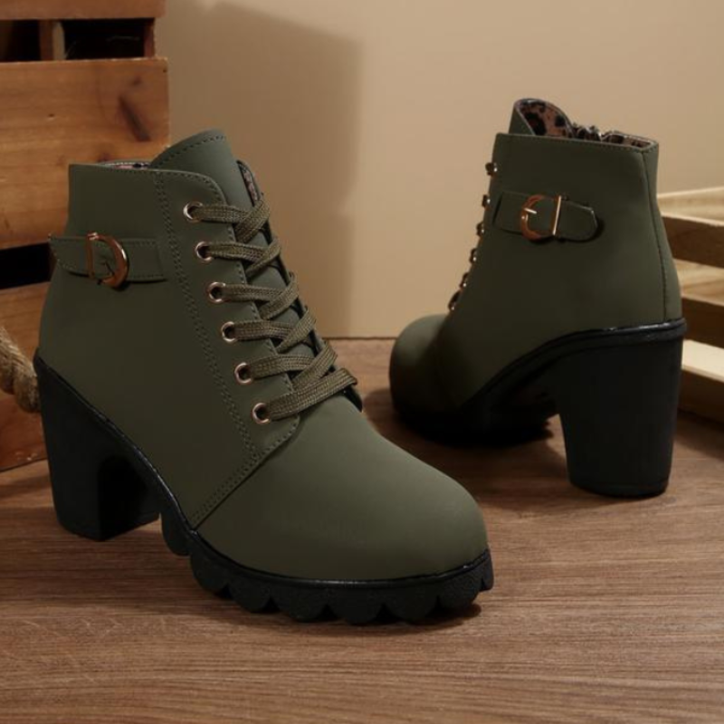 Chic women's lace-up ankle boots with block heel. Orthopedic design ensures comfort for fall and winter fashion.