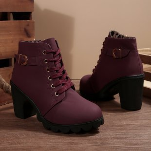 Women's lace-up block heel orthopedic ankle boots with arch support and side zipper. Durable and comfortable.