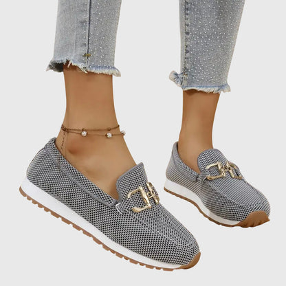 Blue women's orthopedic loafer sneakers. Supportive and comfortable walking shoes for daily wear.