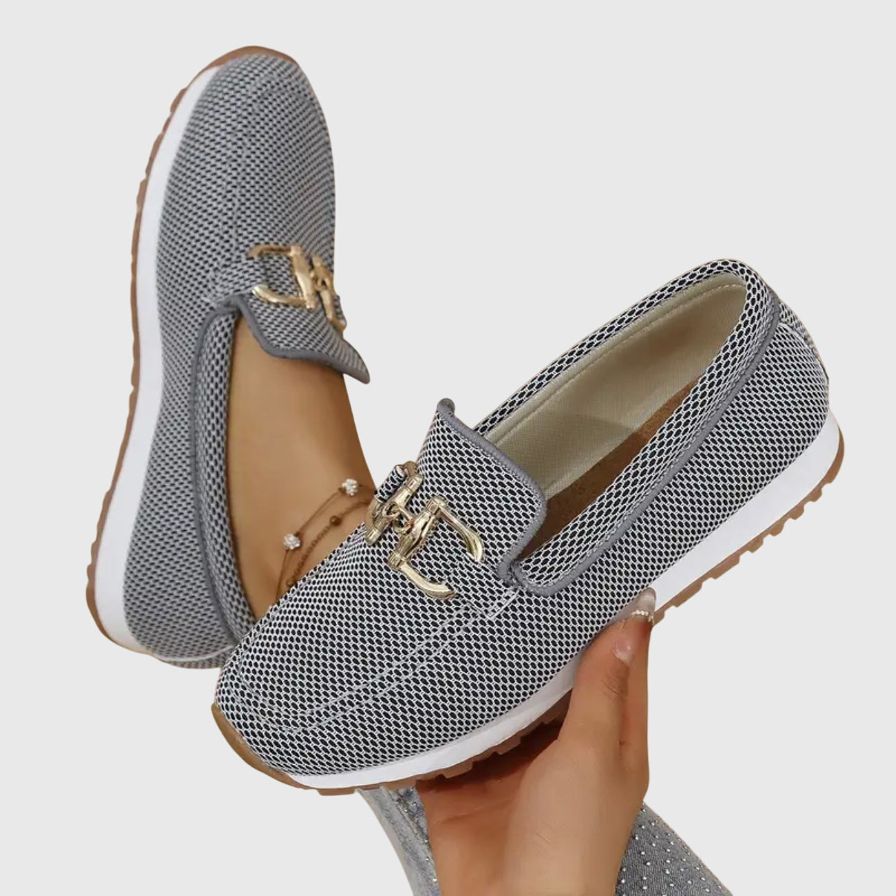 White women's orthopedic walking shoes. Everyday supportive slip-on loafers for ultimate comfort.