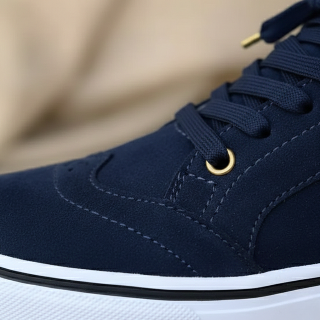 Comfortable navy women's walking shoes. Low-top orthopedic sneakers for everyday casual wear.