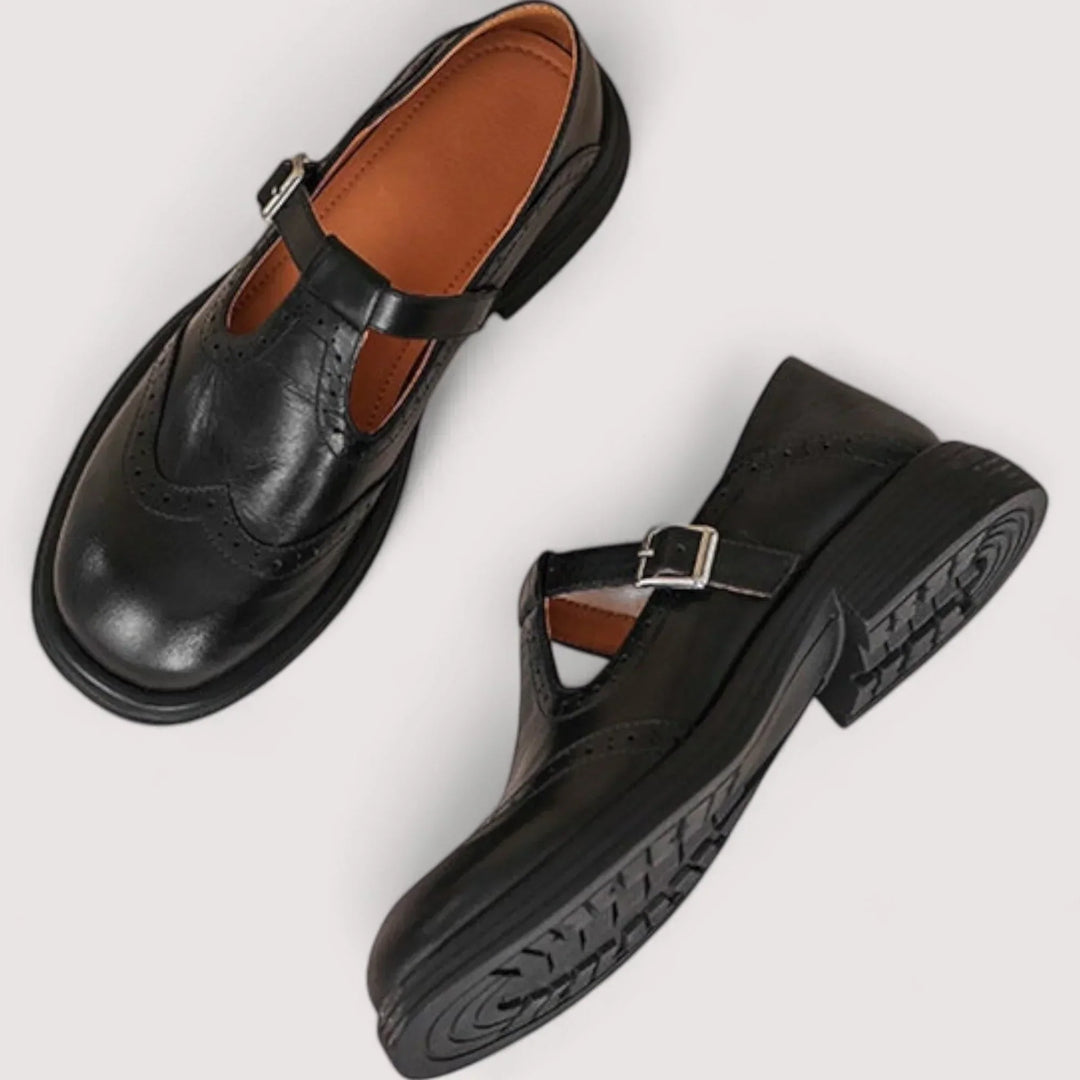 Classic black women's orthopedic Mary Jane footwear, offering enhanced comfort and excellent arch support.