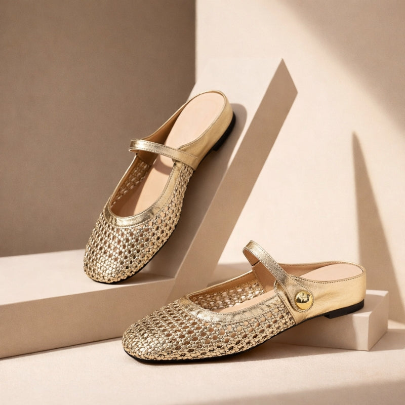 Women's orthopedic mule flats with arch support for all-day comfort.