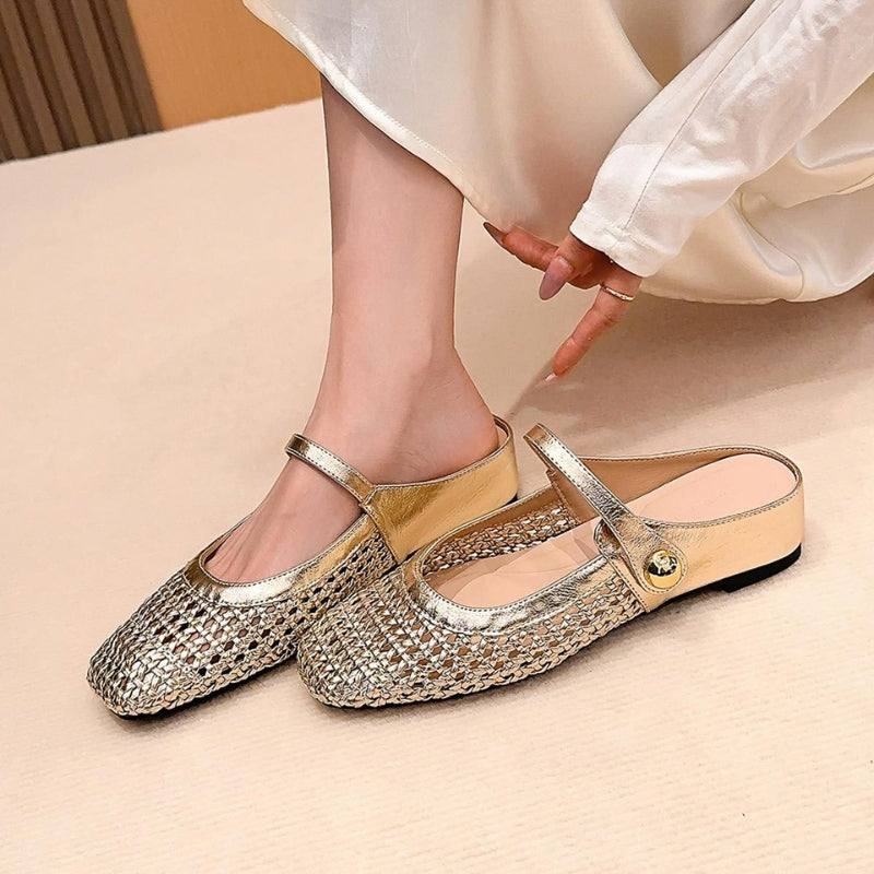 Comfortable slip-on women's mule flats, orthopedic design for arch support & everyday wear.