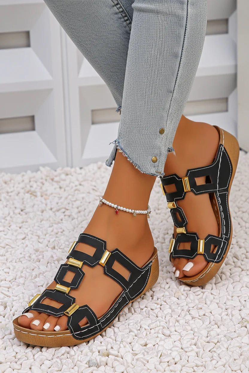 Orthopedic women's wedge slide sandals, Roman style, offering comfortable lift & excellent support.