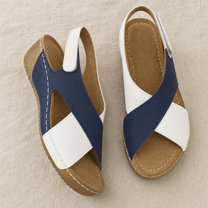 Stylish women's walking sandals with adjustable straps, providing orthopedic arch support & foot relief.