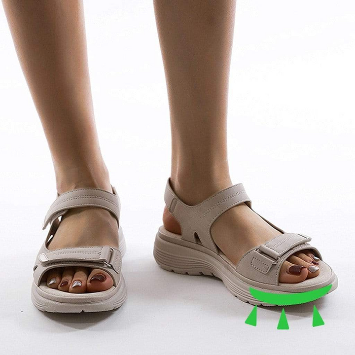 Orthopedic women's sandals with fully adjustable straps, providing excellent support for foot pain relief.