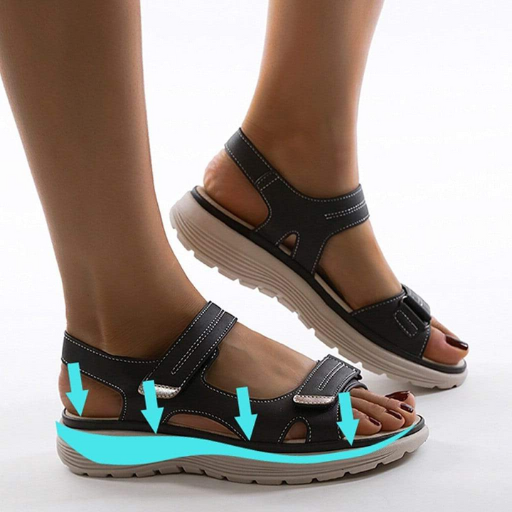 Women's comfort sandals with adjustable straps & supportive sole, essential summer footwear for foot health.