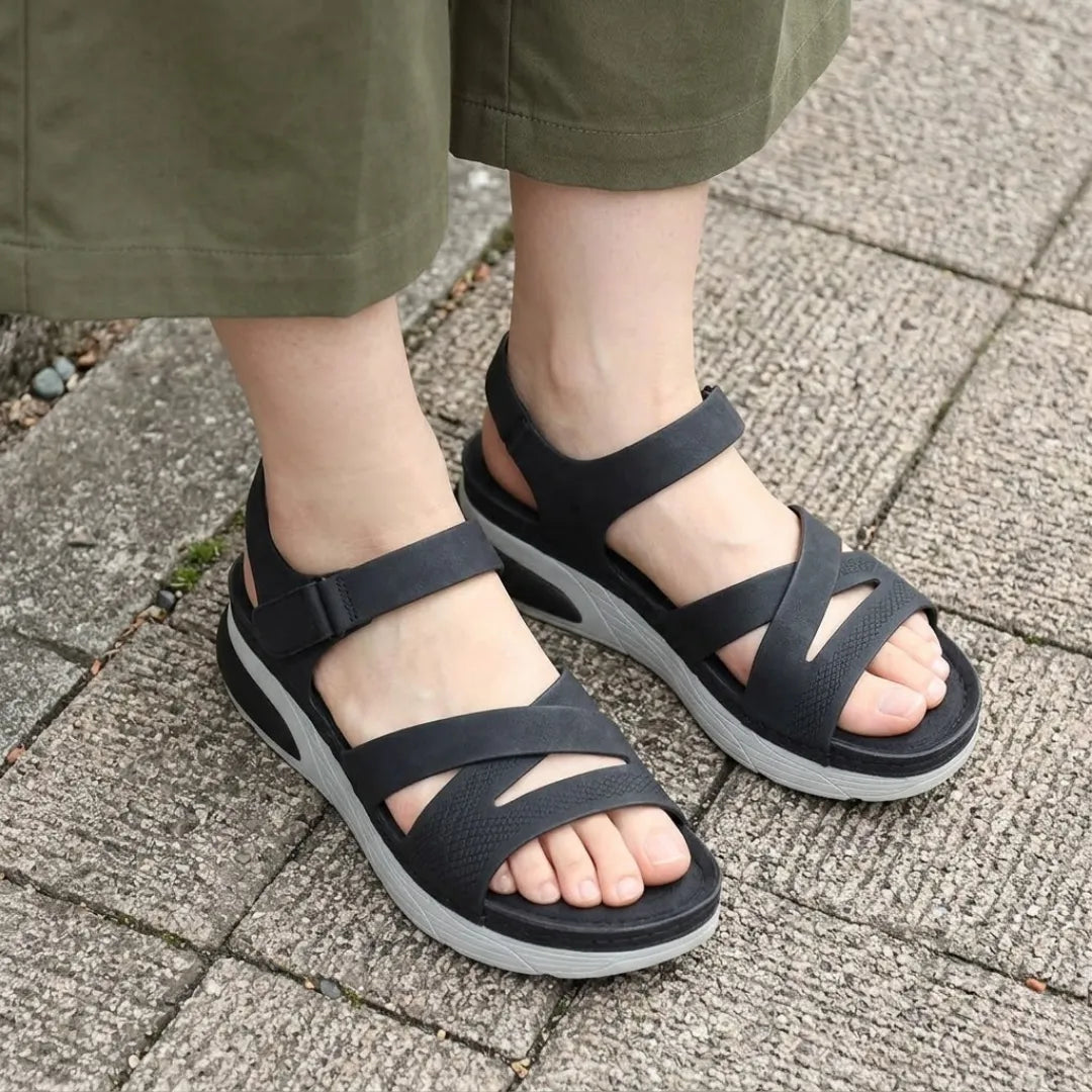 Comfortable women's arch support sandals, perfect for walking & casual summer wear, with adjustable fit.