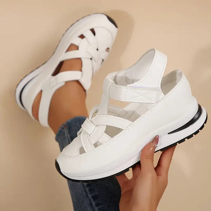 White women's orthopedic comfort sandals with arch support for casual summer walking.