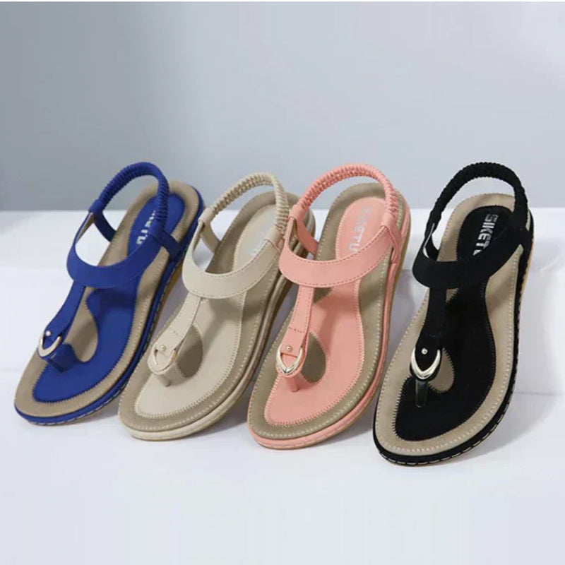 Blue orthopedic arch support sandals for women, designed for pain relief & comfortable, stable walking.