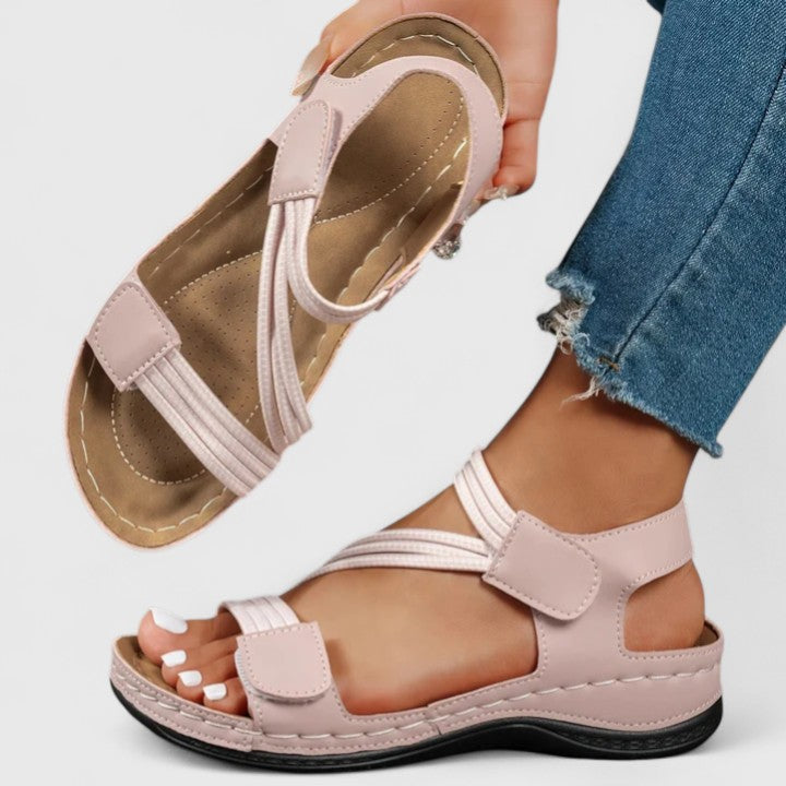 Women's orthopedic sandals with three-arch support for plantar fasciitis & foot pain relief.