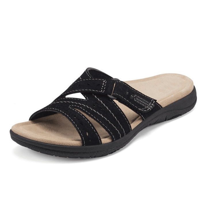 Comfortable women's orthopedic sandals with arch support for plantar fasciitis & diabetic friendly design.