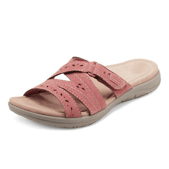 Supportive women's comfort sandals featuring a wide toe box & arch support for all-day foot pain relief.