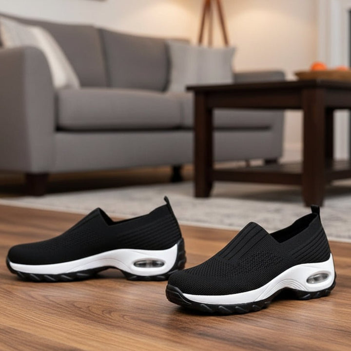 Women's orthopedic slip-on shoes provide everyday comfort, arch & heel support for pain relief.